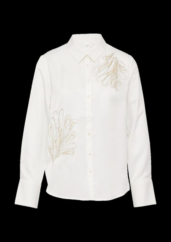 Fließende Hemdbluse mit Schmuckperlen-Applikation