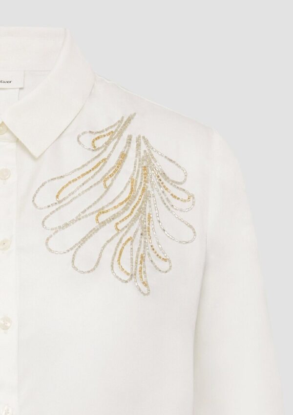 Fließende Hemdbluse mit Schmuckperlen-Applikation