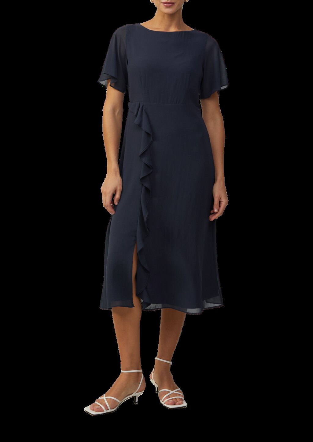 Chiffonkleid mit Volants und U-Boot-Ausschnitt