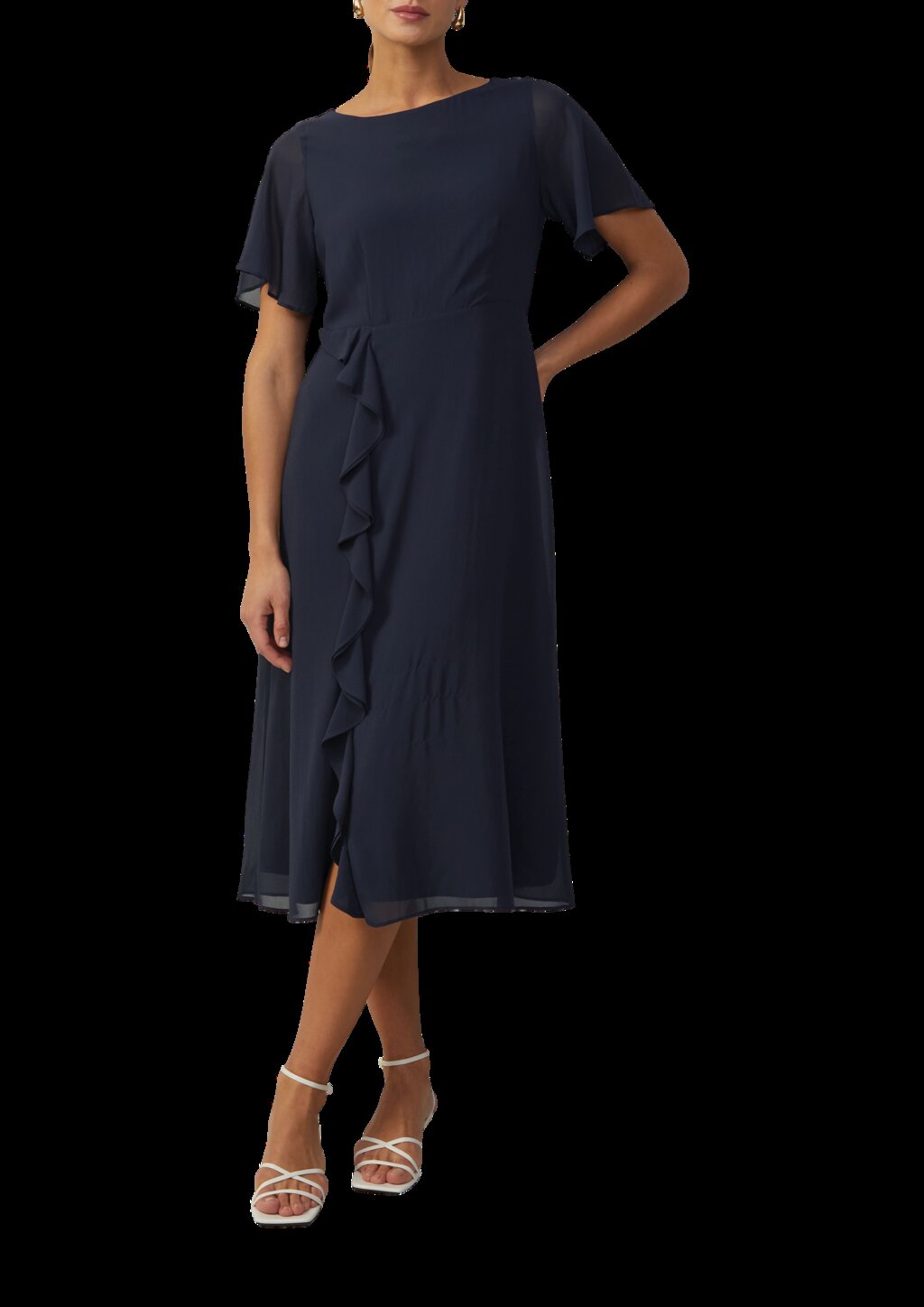 Chiffonkleid mit Volants und U-Boot-Ausschnitt