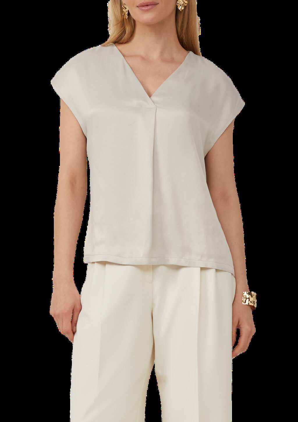 Blusenshirt im Fabricmix mit V-Ausschnitt