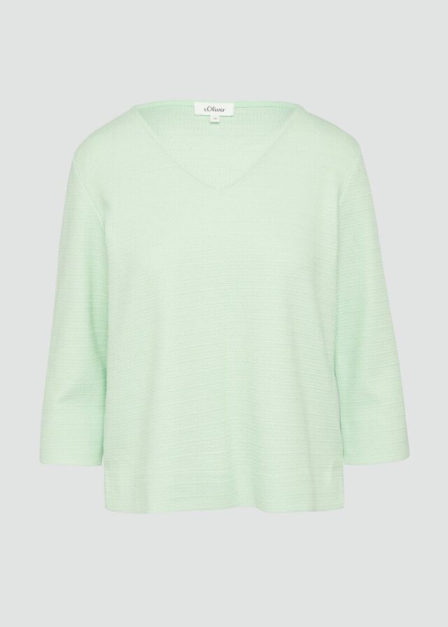 Strukturiertes Sweatshirt aus Baumwollmix mit 3/4-Ärmeln