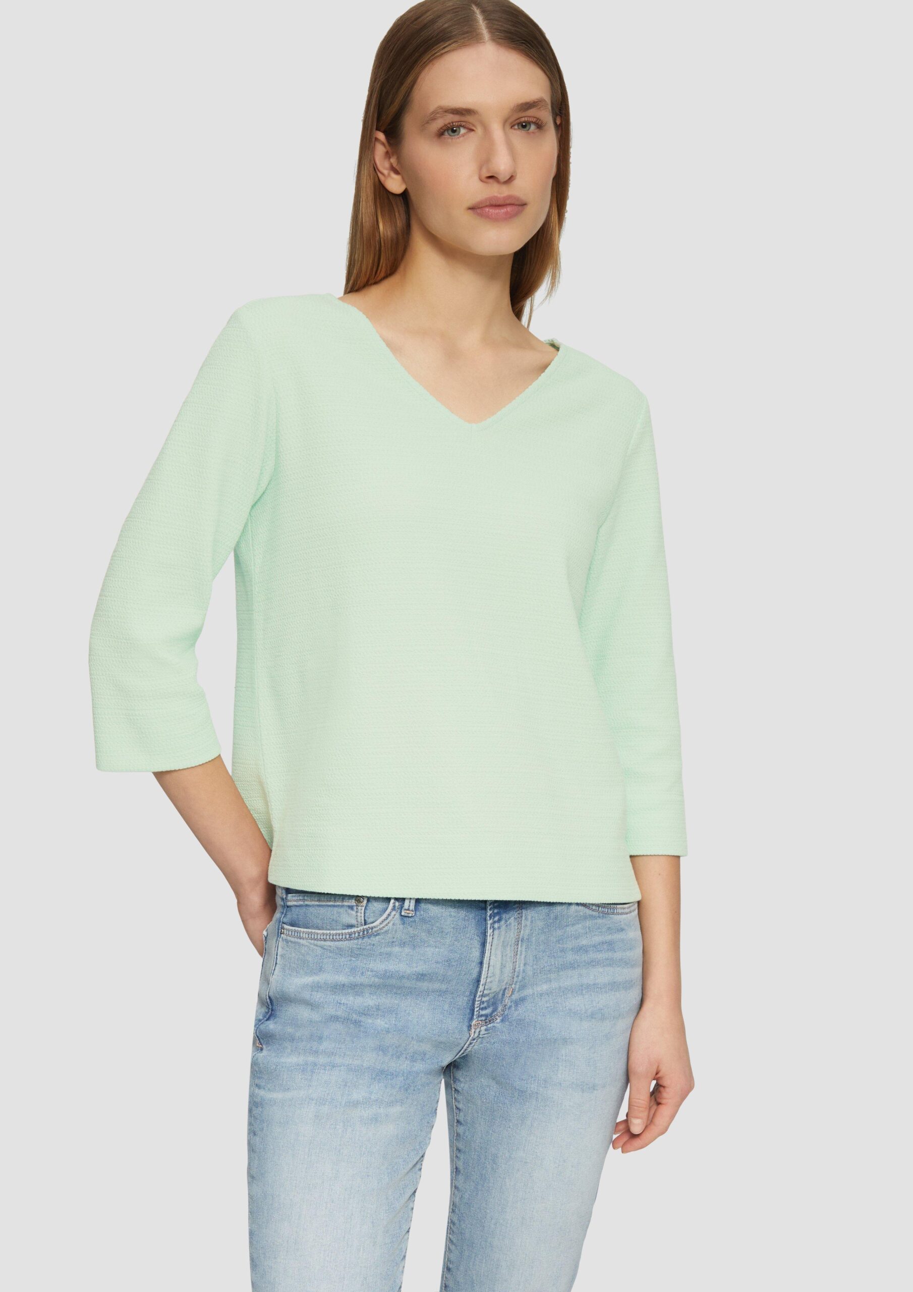 Strukturiertes Sweatshirt aus Baumwollmix mit 3/4-Ärmeln