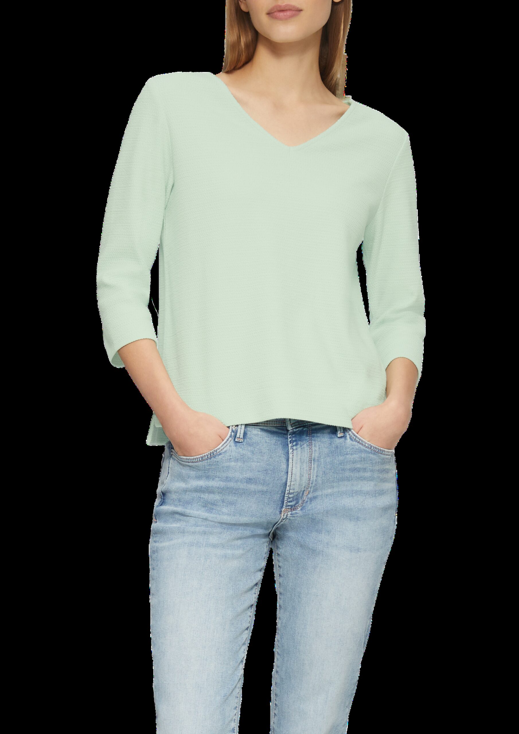 Strukturiertes Sweatshirt aus Baumwollmix mit 3/4-Ärmeln