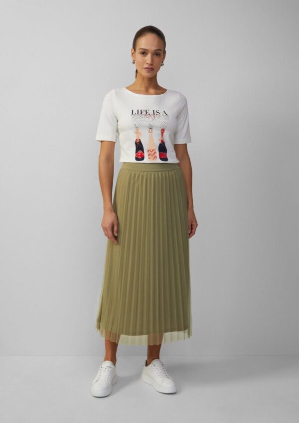 Langer Rock mit plissiertem Mesh und Jerseyfutter