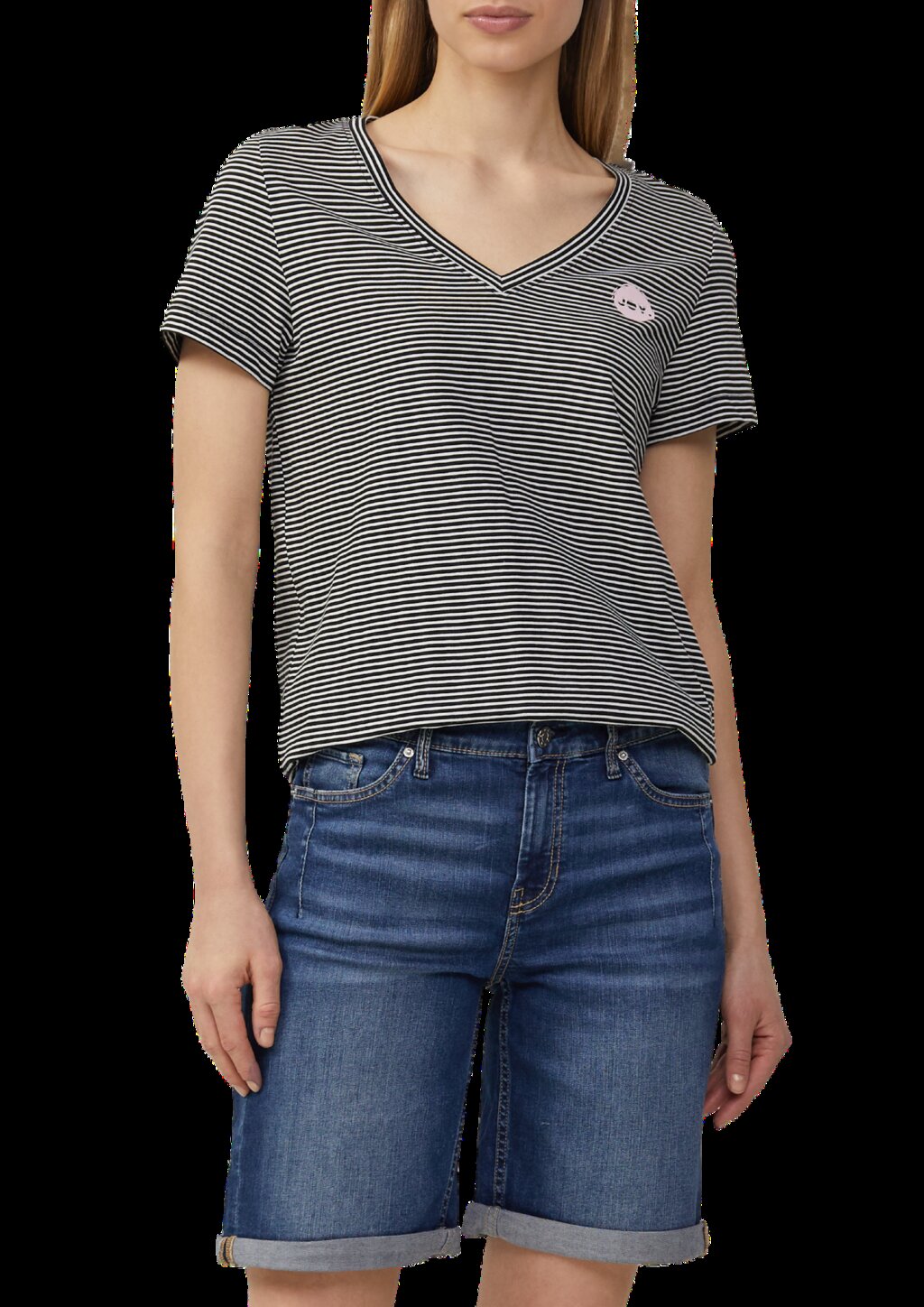 T-Shirt mit V-Ausschnitt und Print-Detail