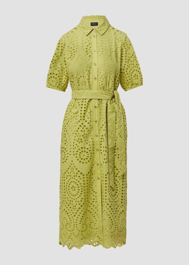 Hemdblusenkleid in Midilänge aus Lochstickerei