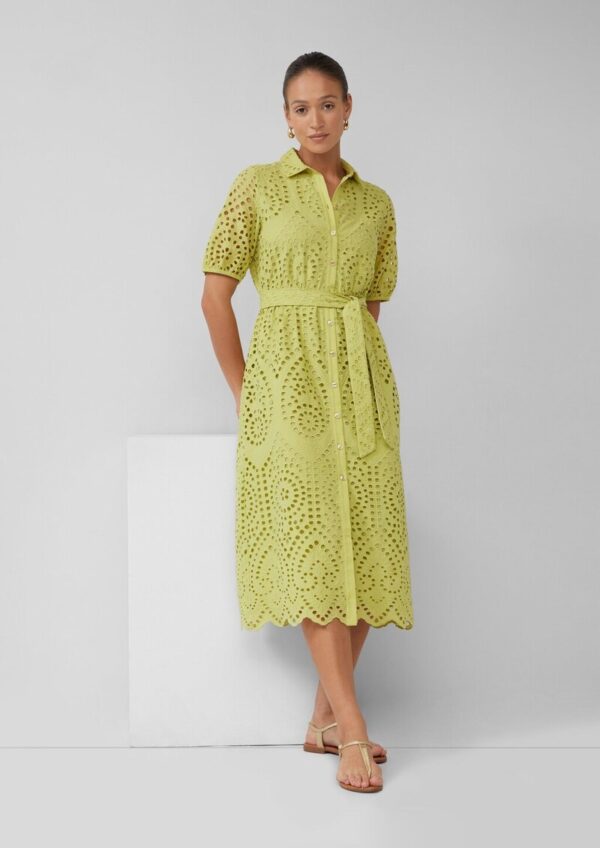 Hemdblusenkleid in Midilänge aus Lochstickerei