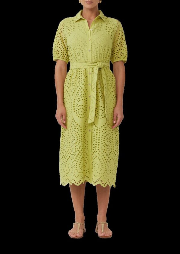 Hemdblusenkleid in Midilänge aus Lochstickerei