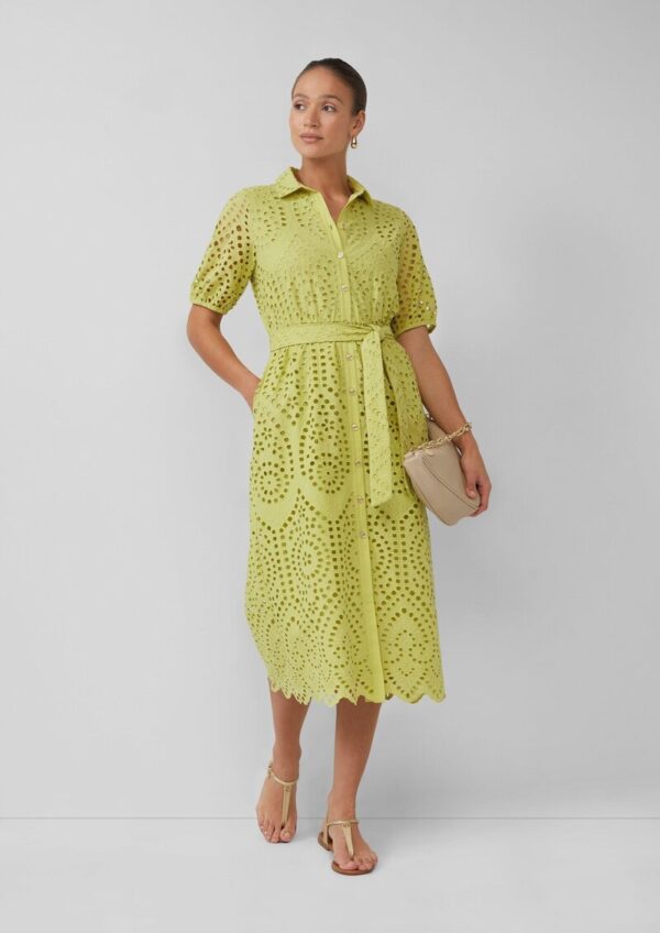 Hemdblusenkleid in Midilänge aus Lochstickerei