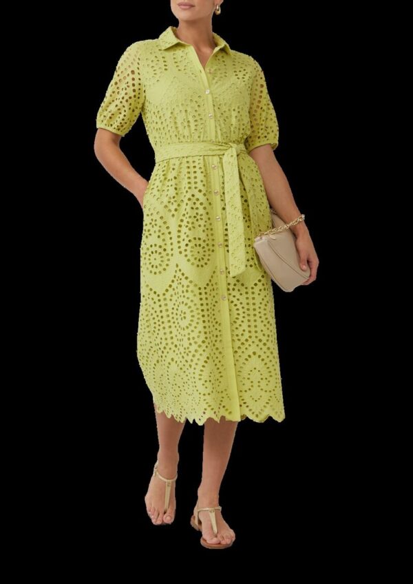Hemdblusenkleid in Midilänge aus Lochstickerei