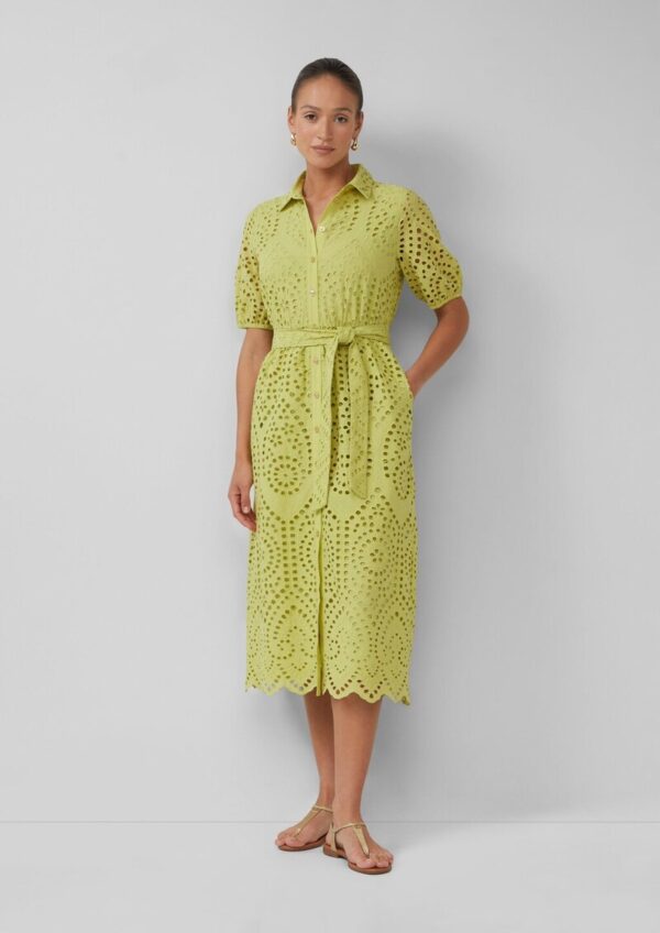 Hemdblusenkleid in Midilänge aus Lochstickerei