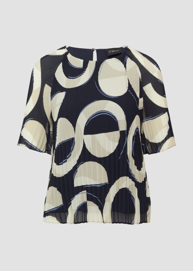 Plissierte Chiffonbluse mit kurzen Ragalanärmeln