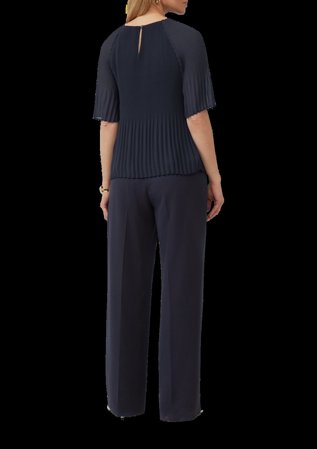 Plissierte Chiffonbluse mit kurzen Ragalanärmeln