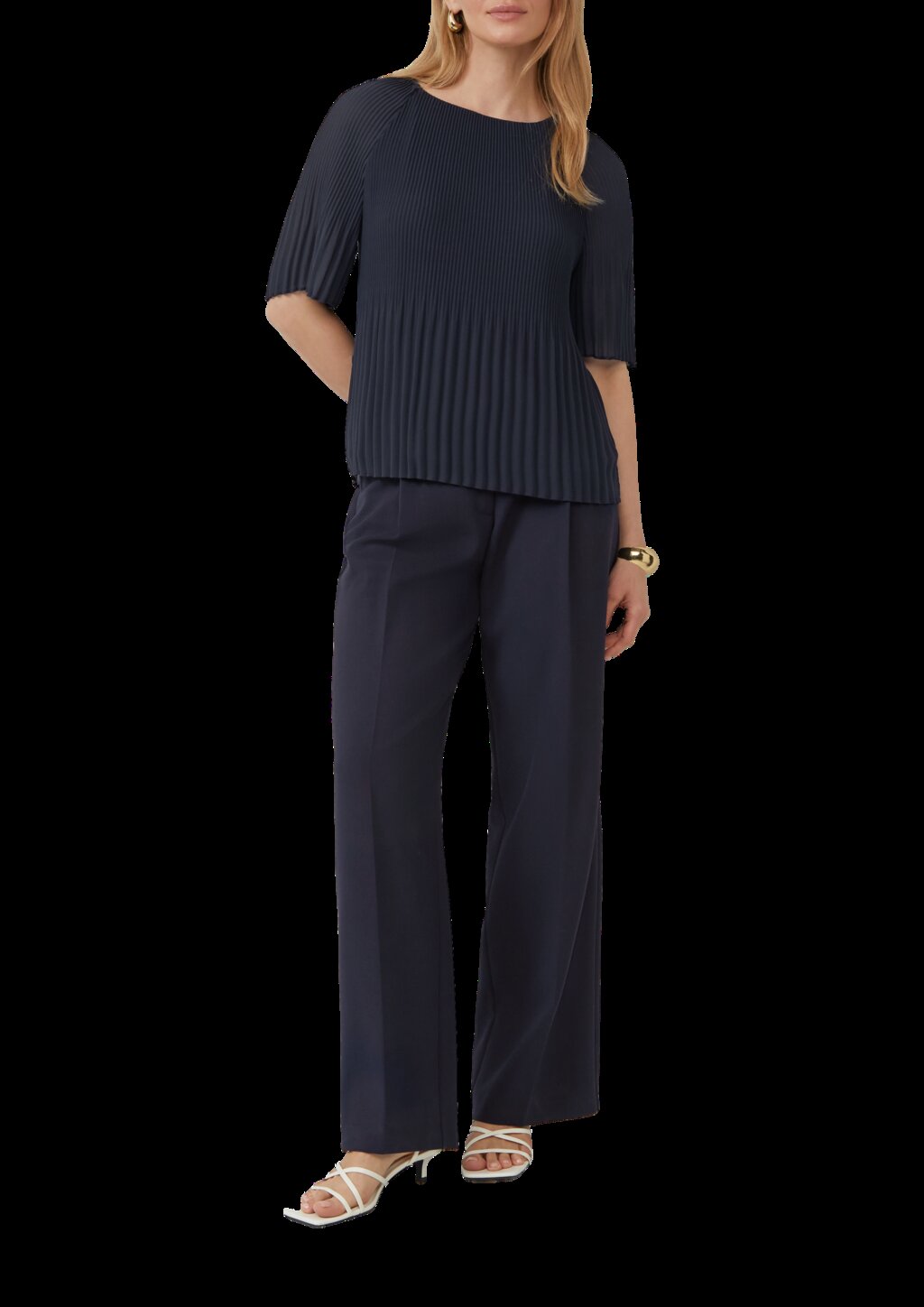 Plissierte Chiffonbluse mit kurzen Ragalanärmeln