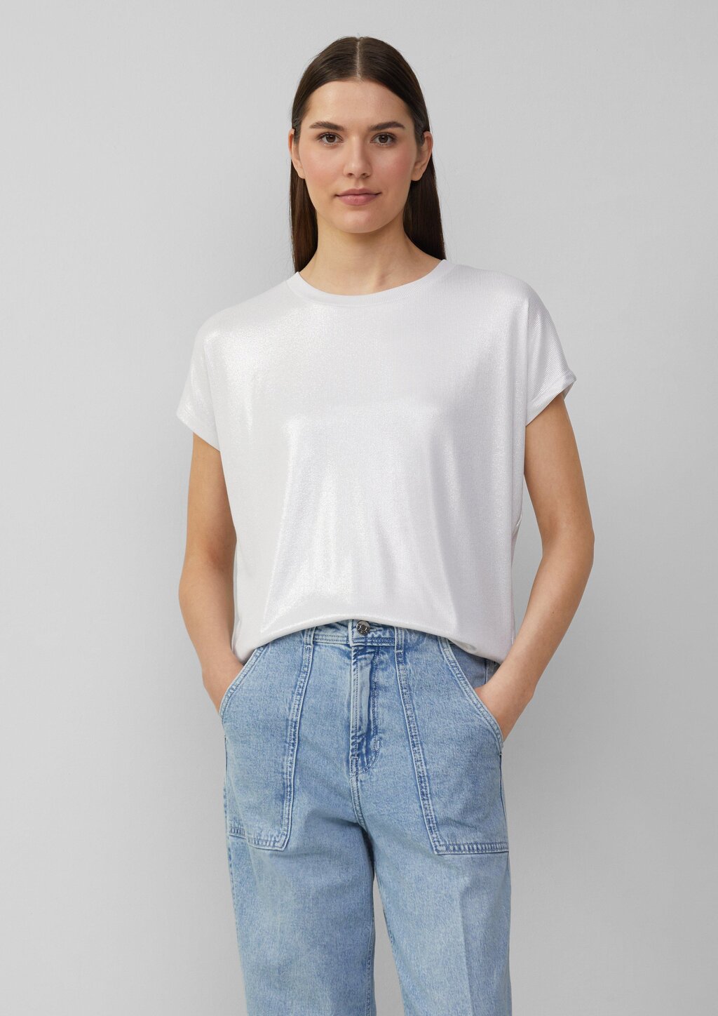 Schimmerndes T-Shirt mit Ripp-Struktur