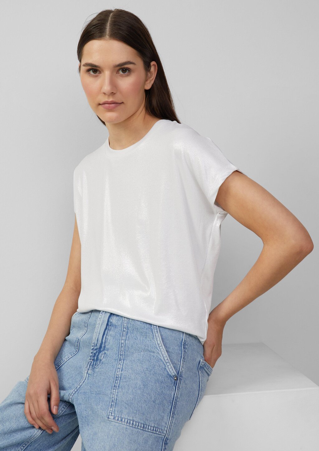 Schimmerndes T-Shirt mit Ripp-Struktur