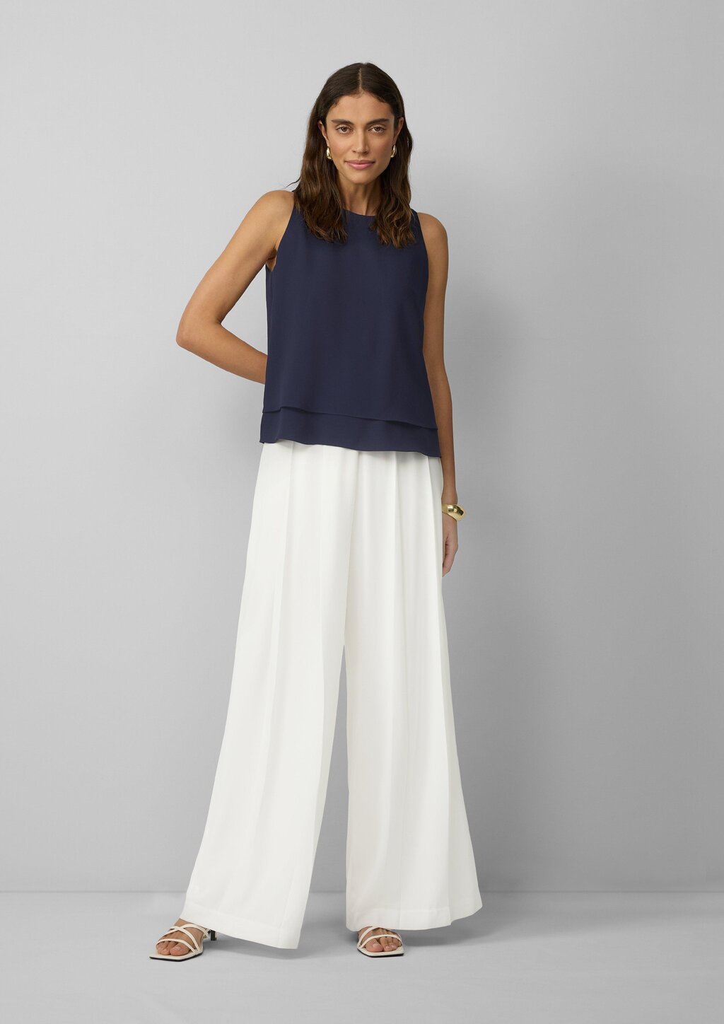 Wide-Leg-Hose aus Crêpe mit Falten