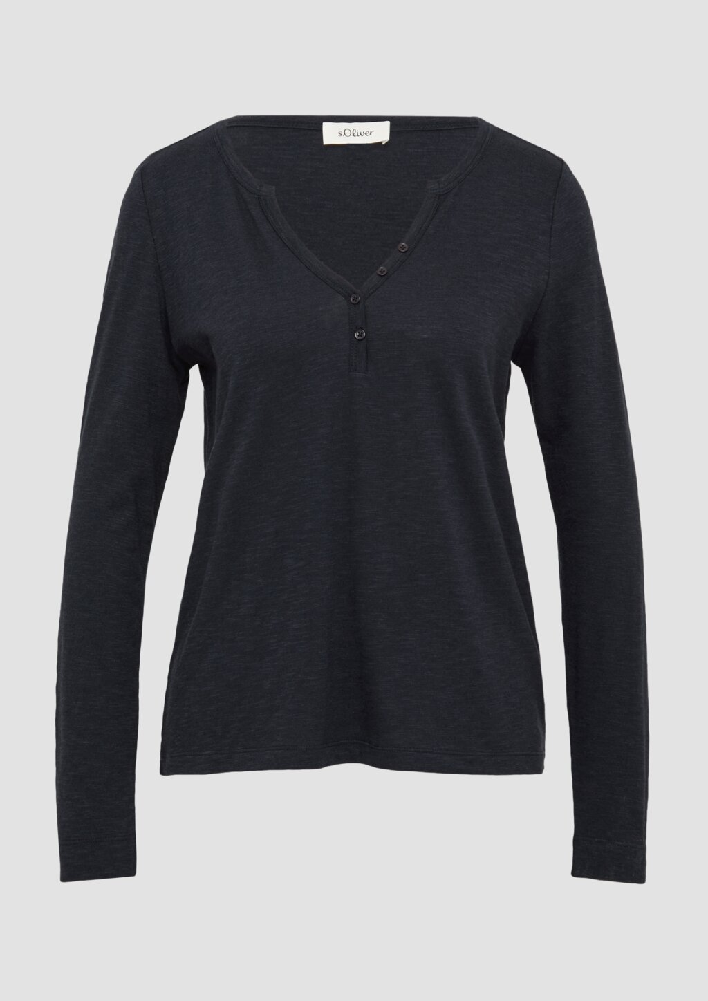 Langarmshirt mit Henley-Ausschnitt und Flammgarnstruktur