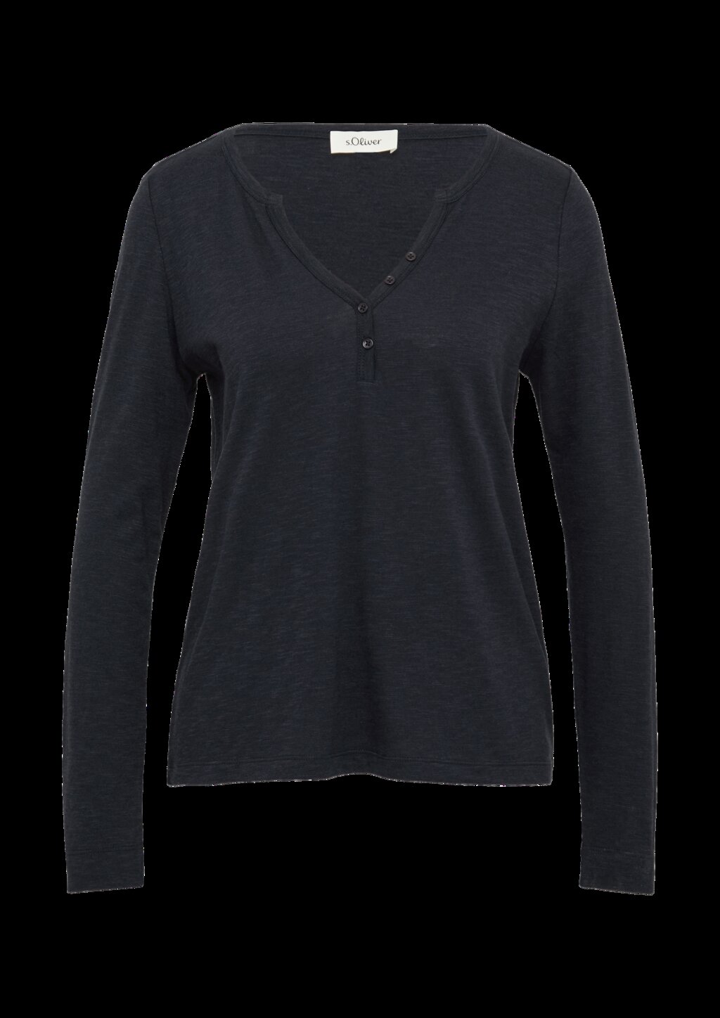 Langarmshirt mit Henley-Ausschnitt und Flammgarnstruktur