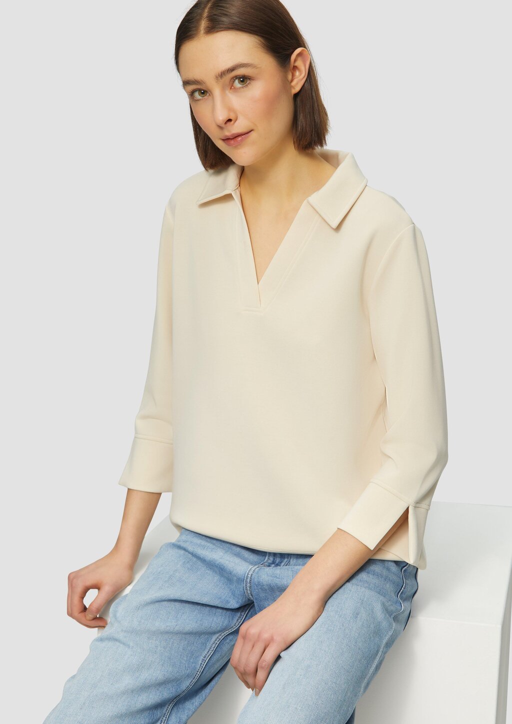 Sweatshirt aus Scuba mit Polokragen