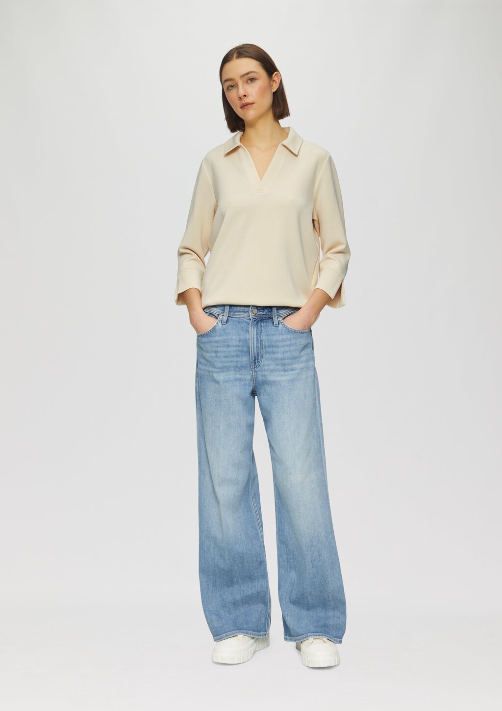 Sweatshirt aus Scuba mit Polokragen