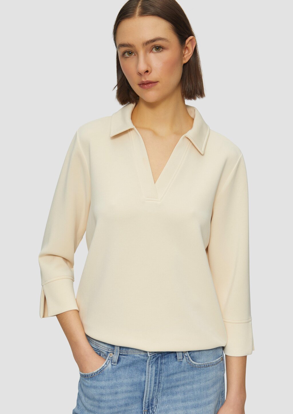 Sweatshirt aus Scuba mit Polokragen