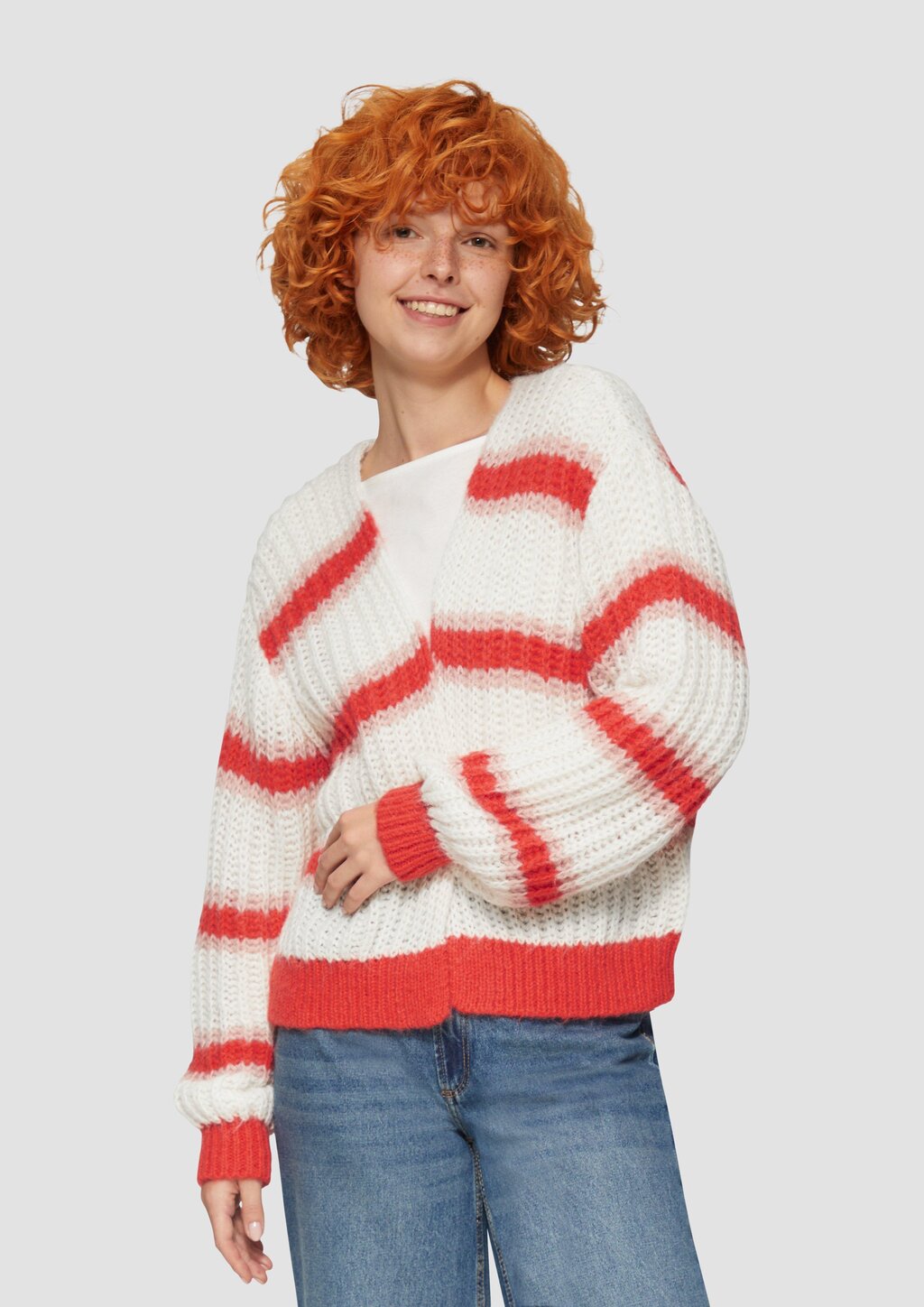 Offene Strickjacke mit Blockstreifen