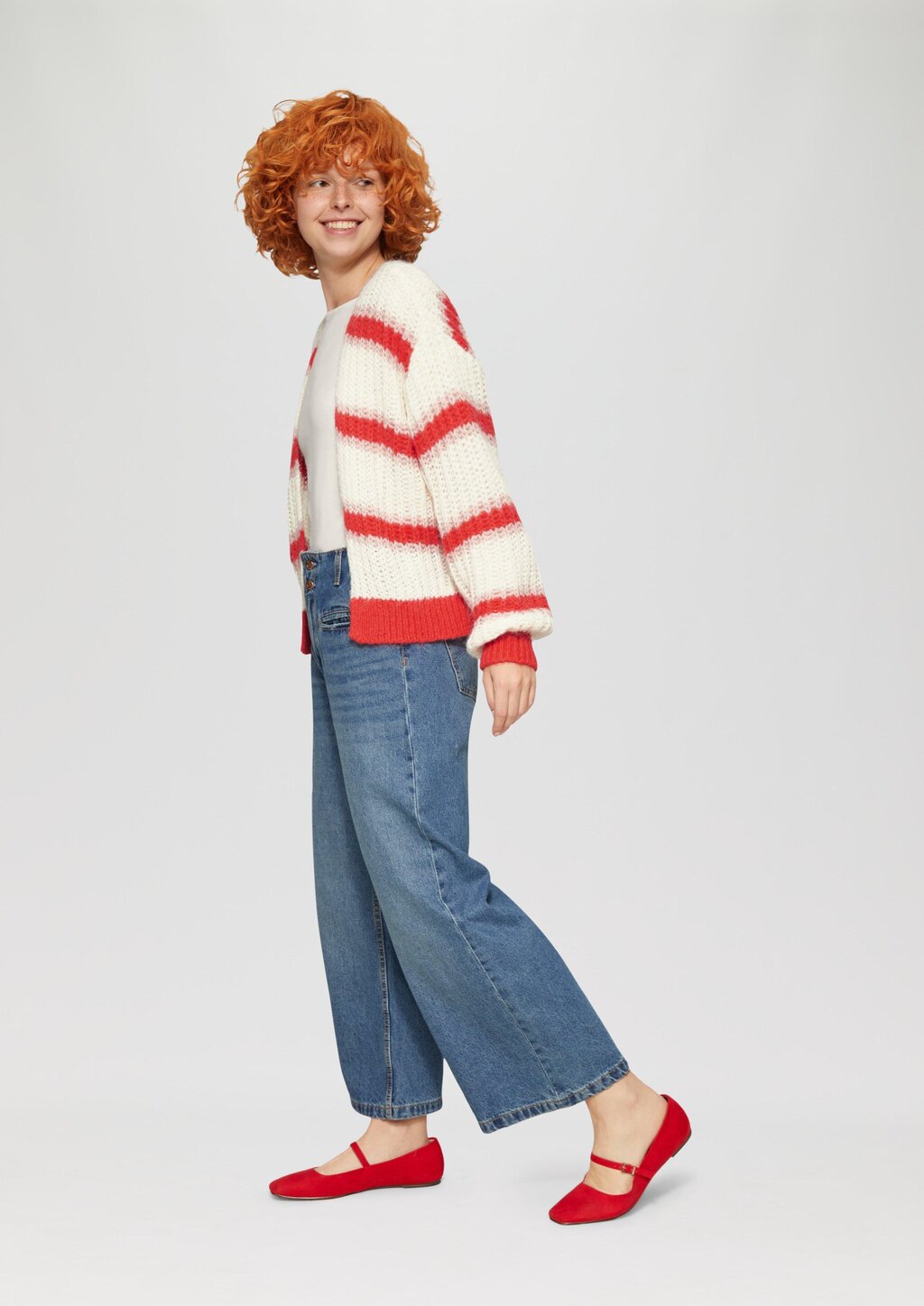 Offene Strickjacke mit Blockstreifen