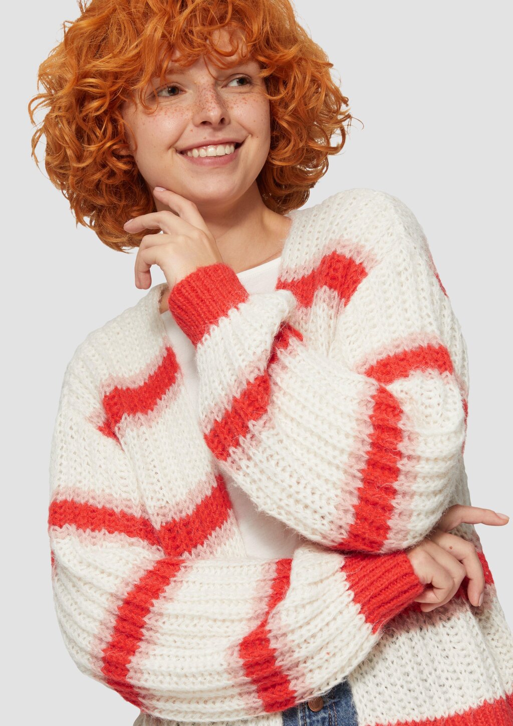 Offene Strickjacke mit Blockstreifen