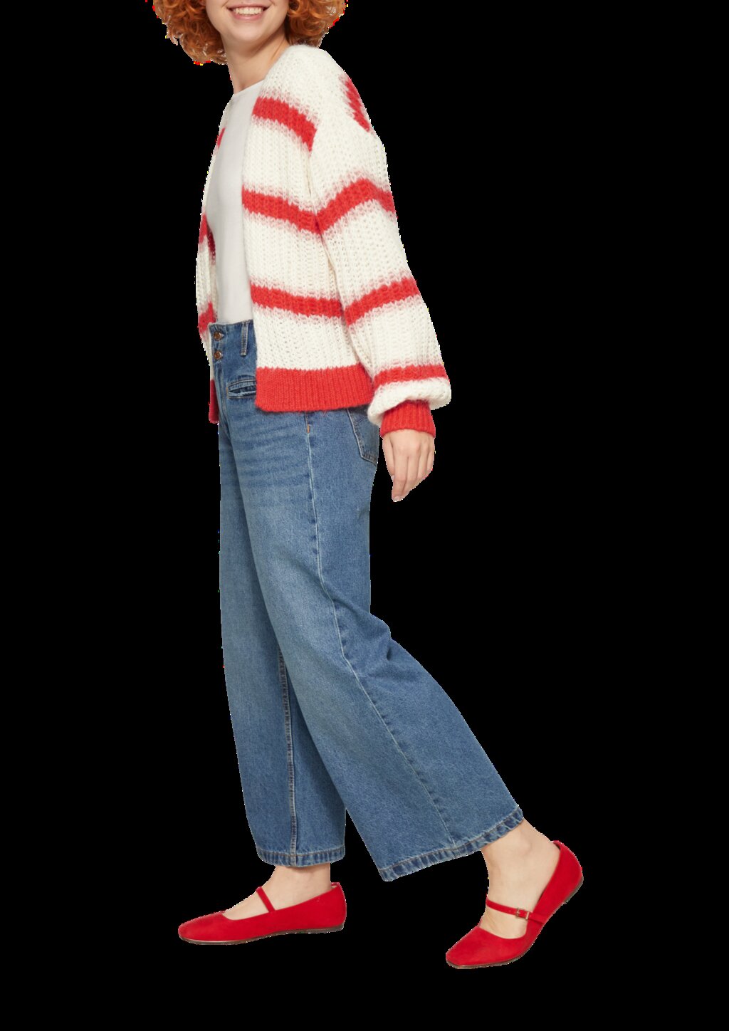 Offene Strickjacke mit Blockstreifen