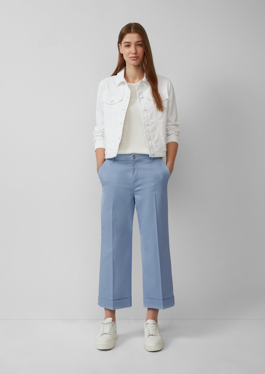 High-Rise-Culotte aus Baumwollstretch mit Bügelfalten