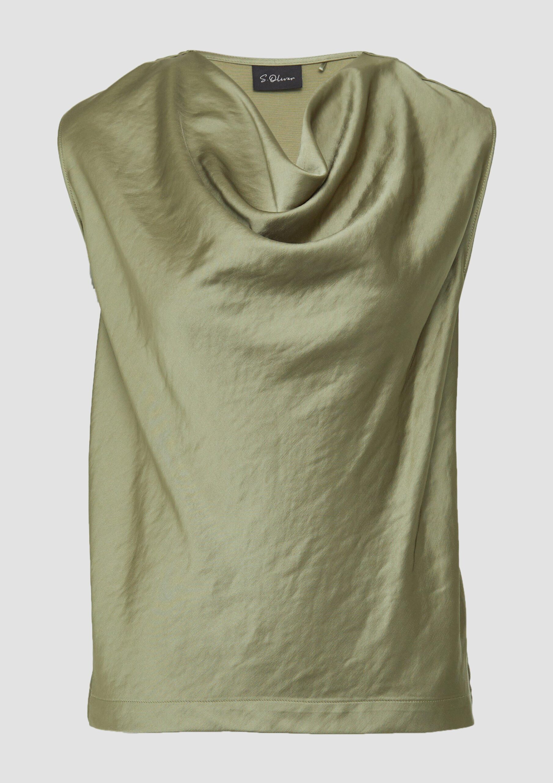 Ärmellose Satinbluse mit Wasserfall-Ausschnitt