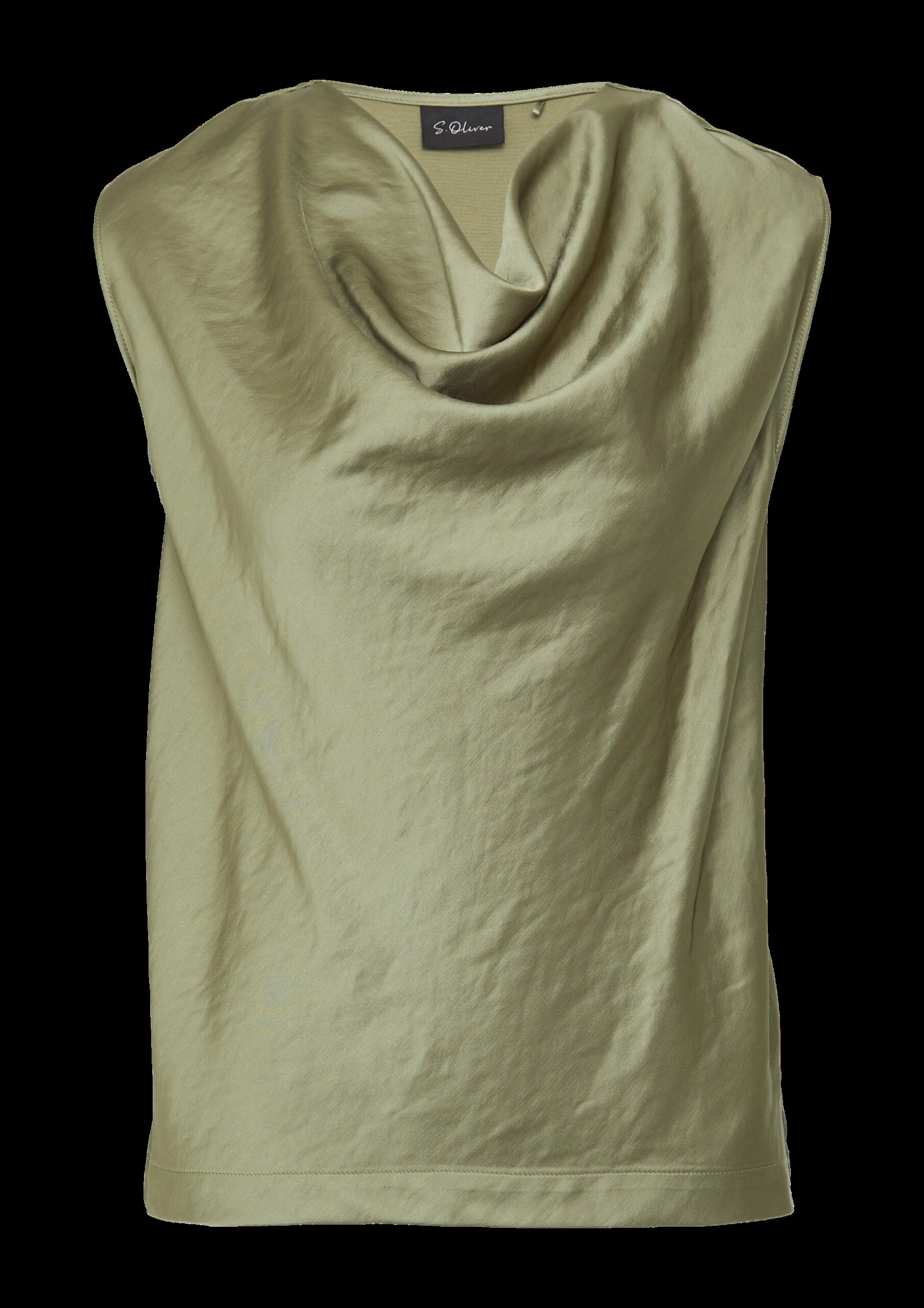 Ärmellose Satinbluse mit Wasserfall-Ausschnitt