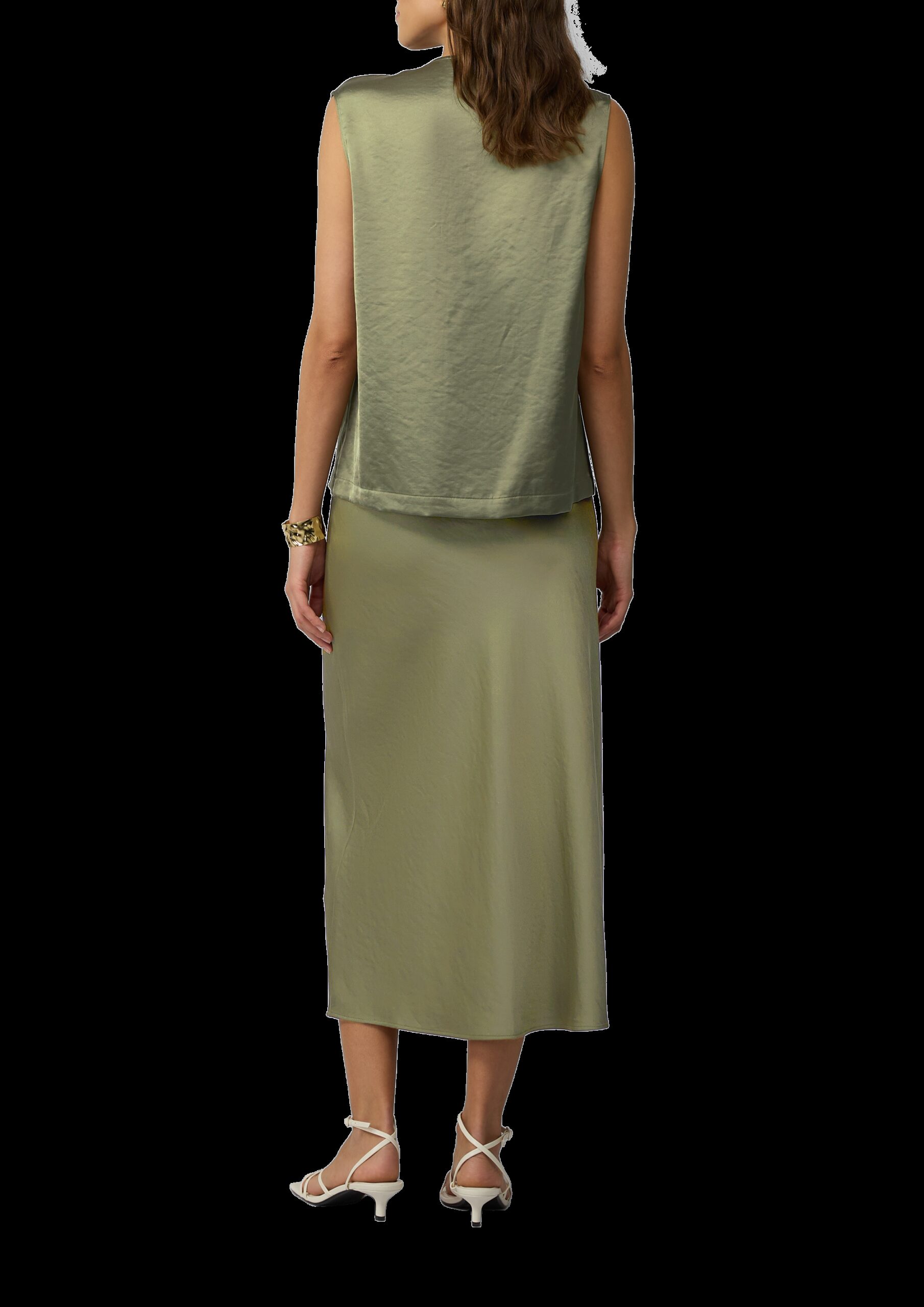 Ärmellose Satinbluse mit Wasserfall-Ausschnitt