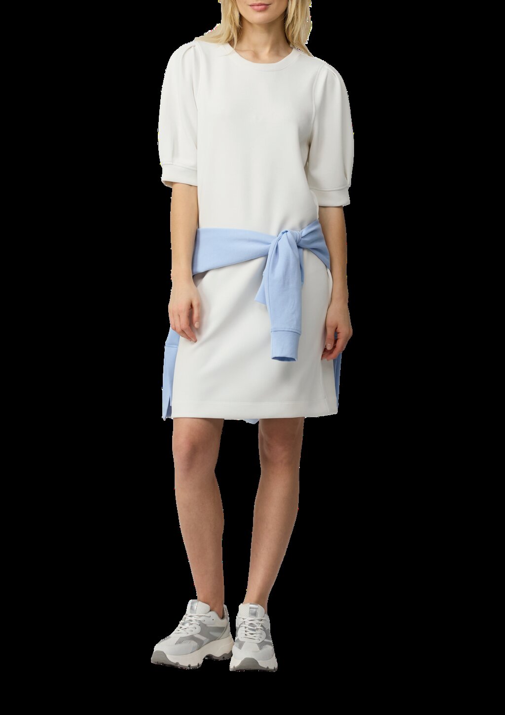 Kurzes Scuba-Kleid mit Puffärmeln