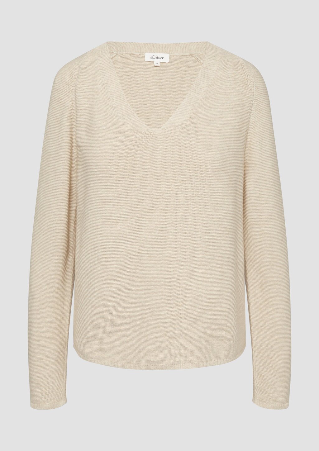 Gerippter Strickpullover aus Baumwollmix mit V-Ausschnitt