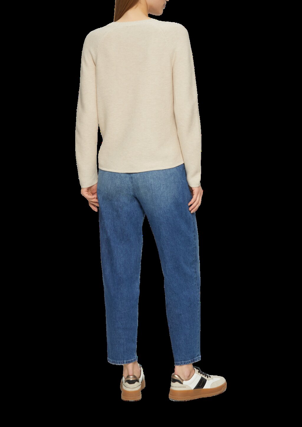 Gerippter Strickpullover aus Baumwollmix mit V-Ausschnitt