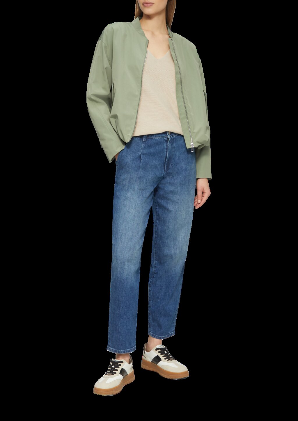 Gerippter Strickpullover aus Baumwollmix mit V-Ausschnitt