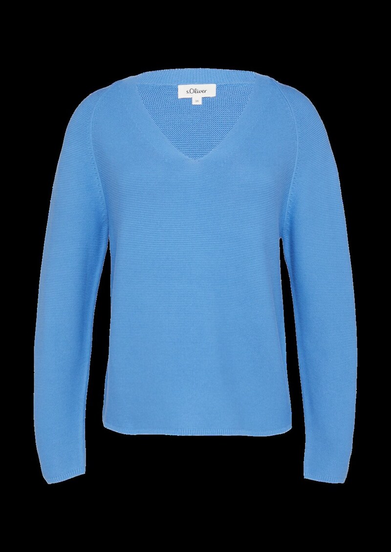 Gerippter Strickpullover aus Baumwollmix mit V-Ausschnitt
