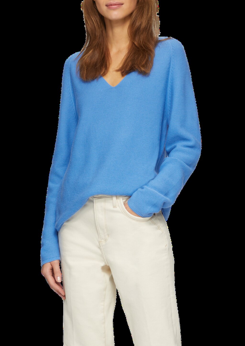 Gerippter Strickpullover aus Baumwollmix mit V-Ausschnitt