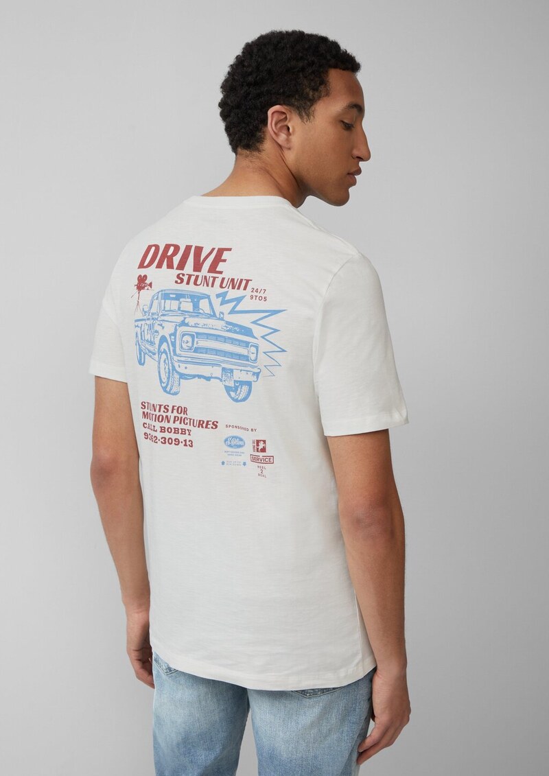 T-Shirt mit Flammgarnstruktur und Rückenprint