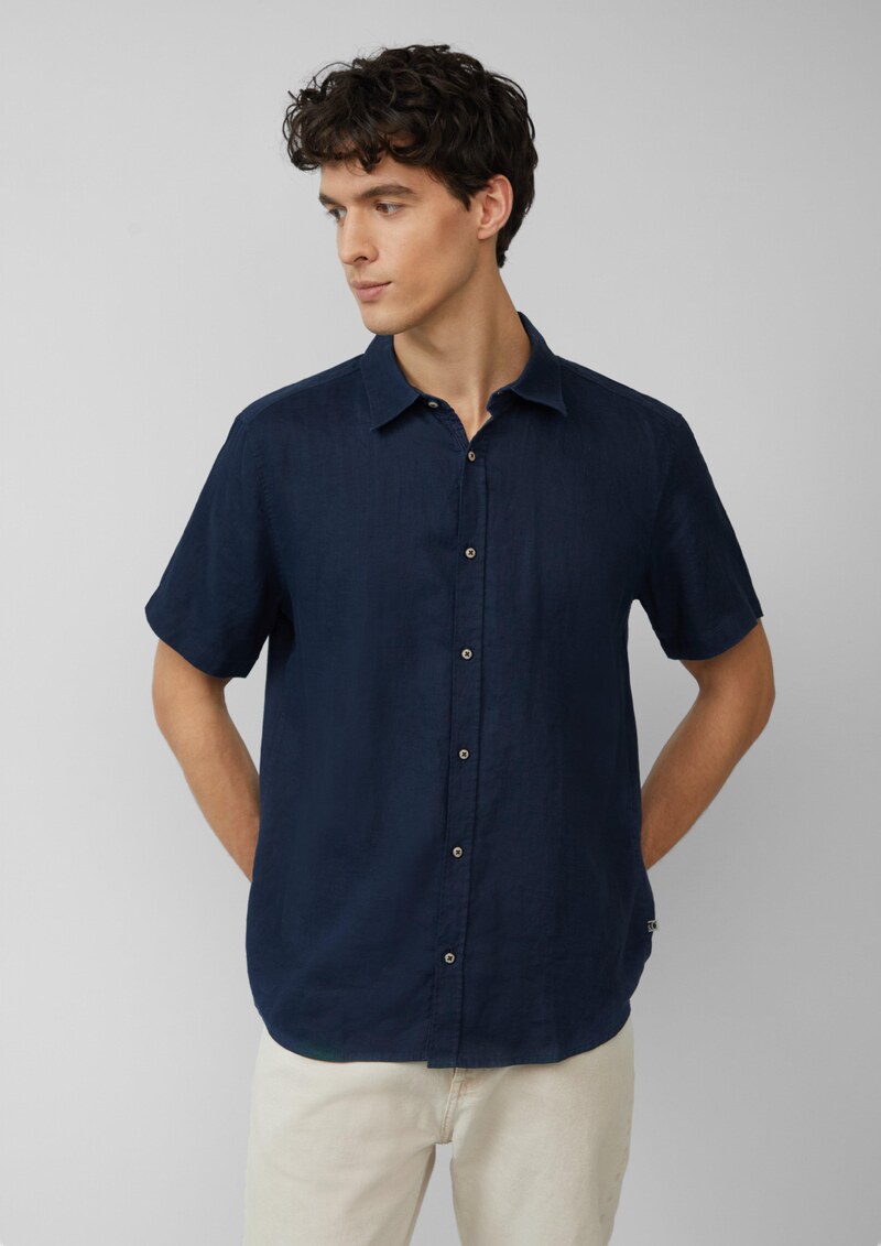 Regular Fit: Leichtes Kurzarmhemd aus 100% Leinen
