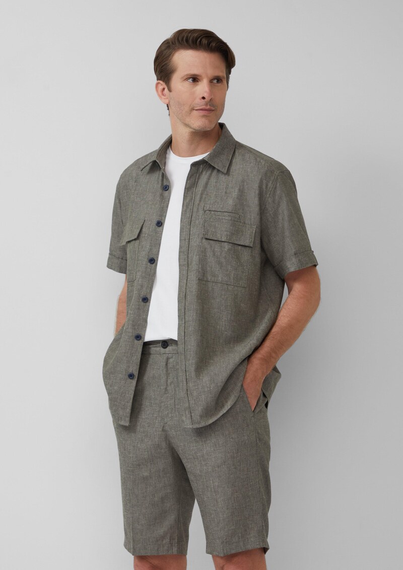 Regular Fit: Kurzarmhemd aus Leinenmix