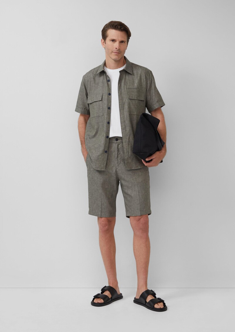 Regular Fit: Kurzarmhemd aus Leinenmix