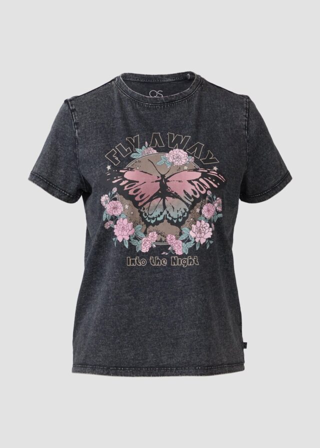 Baumwollshirt mit Frontprint in gewaschener Optik