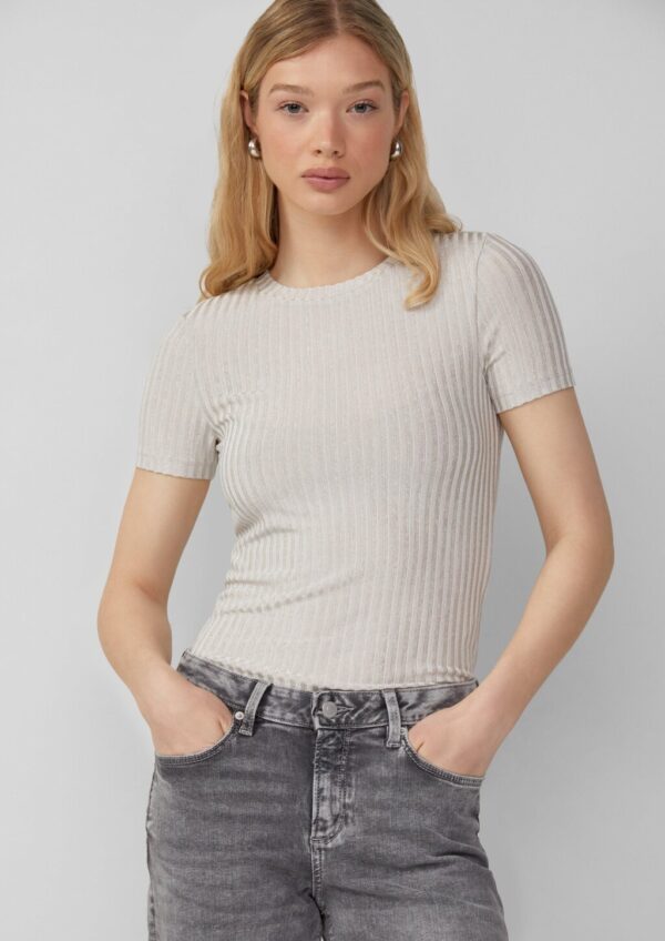 Leicht transparentes Rippshirt im Metallic-Look