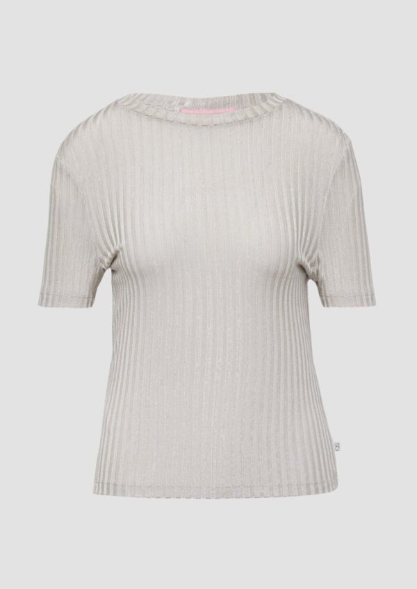 Leicht transparentes Rippshirt im Metallic-Look