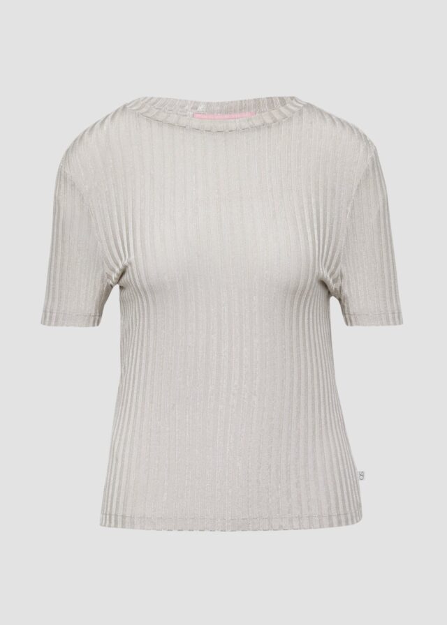 Leicht transparentes Rippshirt im Metallic-Look