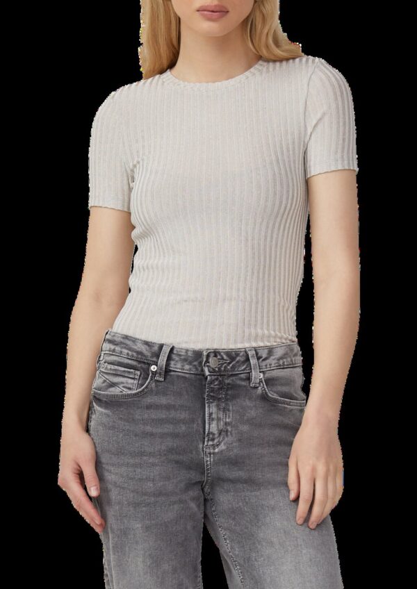 Leicht transparentes Rippshirt im Metallic-Look
